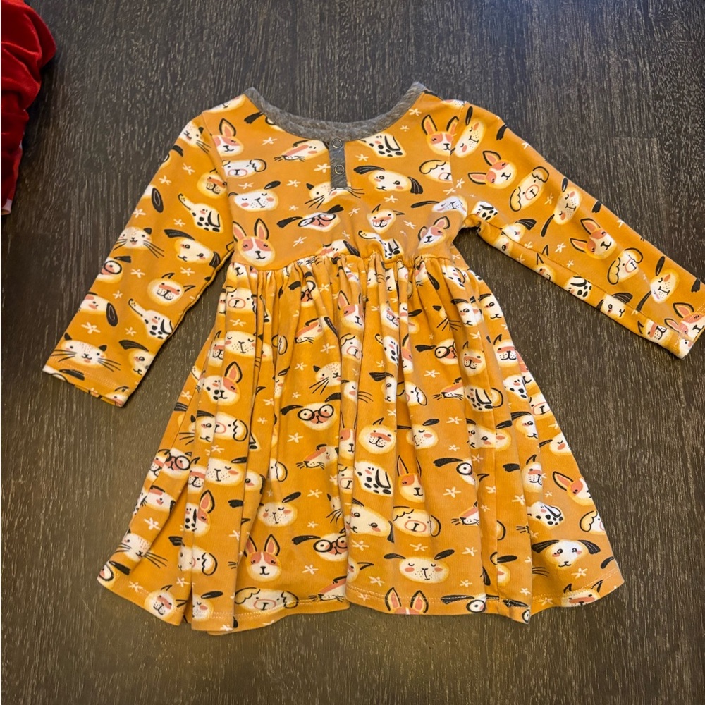 Orange Kids Dress with Animal Print